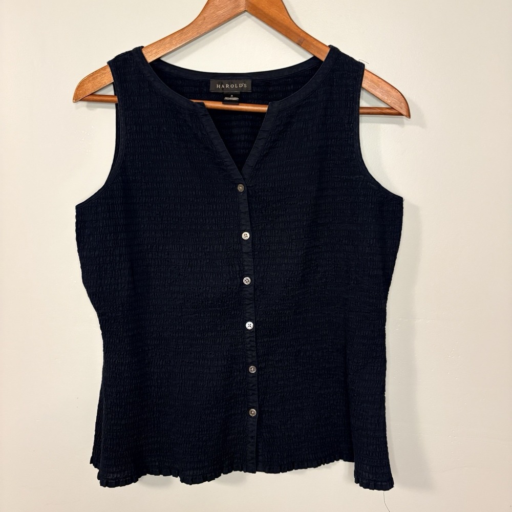 HAROLD'S Blouse Black Button Down V Neckline Sleeveless Women's Size 4